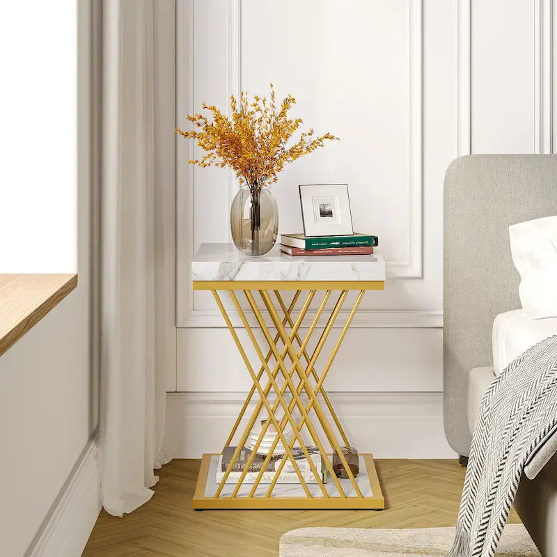 Tavolino quadrato, comodino moderno di metà secolo, tavolino decorativo per soggiorno