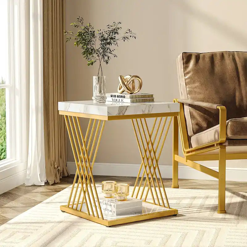 Tavolino quadrato, comodino moderno di metà secolo, tavolino decorativo per soggiorno
