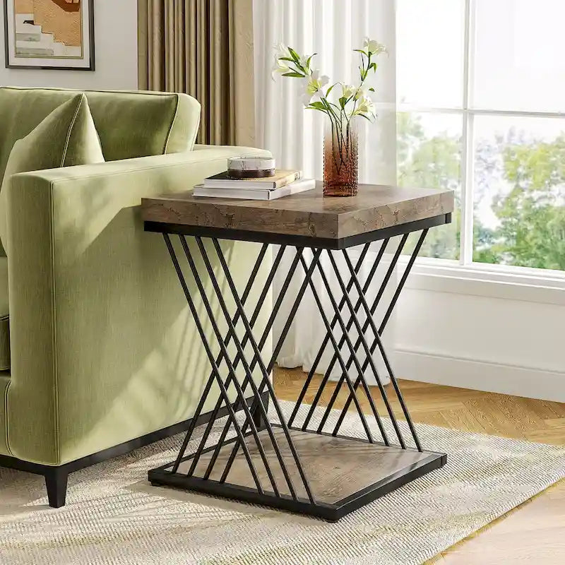 Tavolino quadrato, comodino moderno di metà secolo, tavolino decorativo per soggiorno