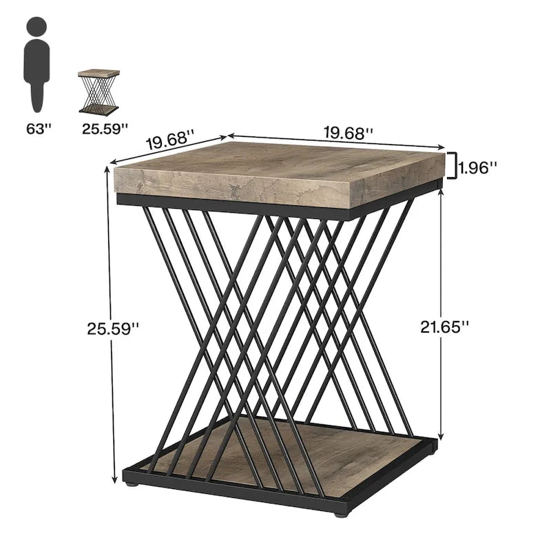 Tavolino quadrato, comodino moderno di metà secolo, tavolino decorativo per soggiorno