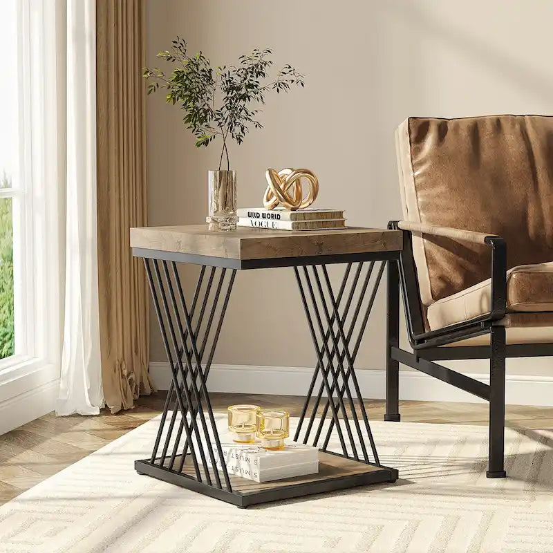 Tavolino quadrato, comodino moderno di metà secolo, tavolino decorativo per soggiorno