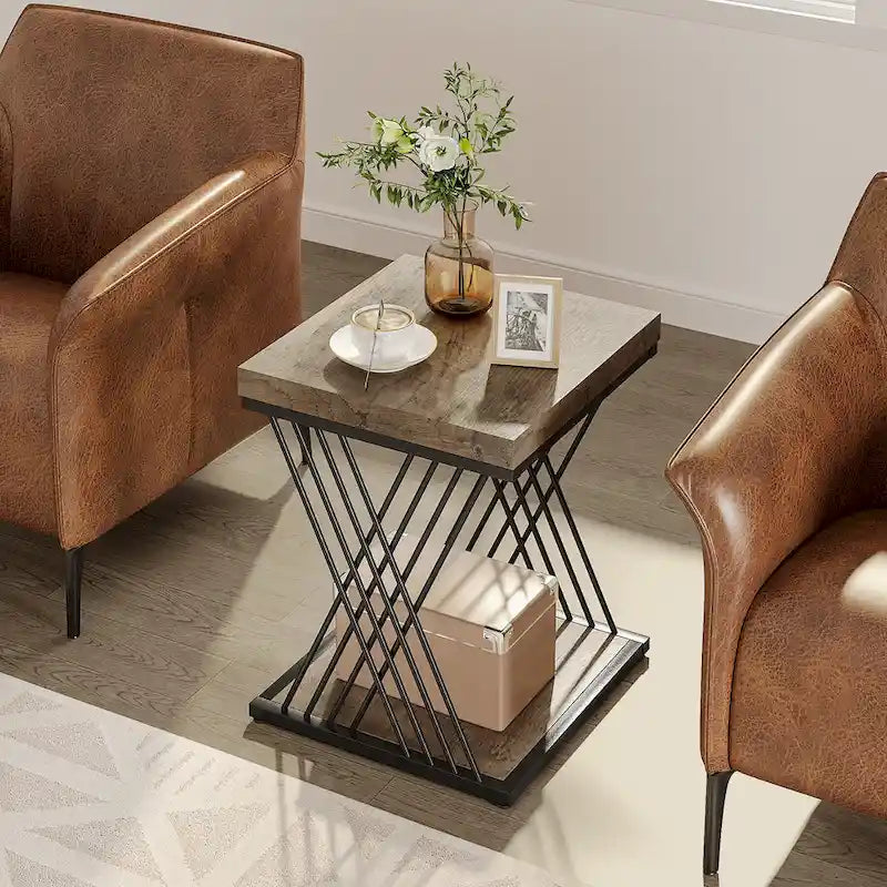 Tavolino quadrato, comodino moderno di metà secolo, tavolino decorativo per soggiorno