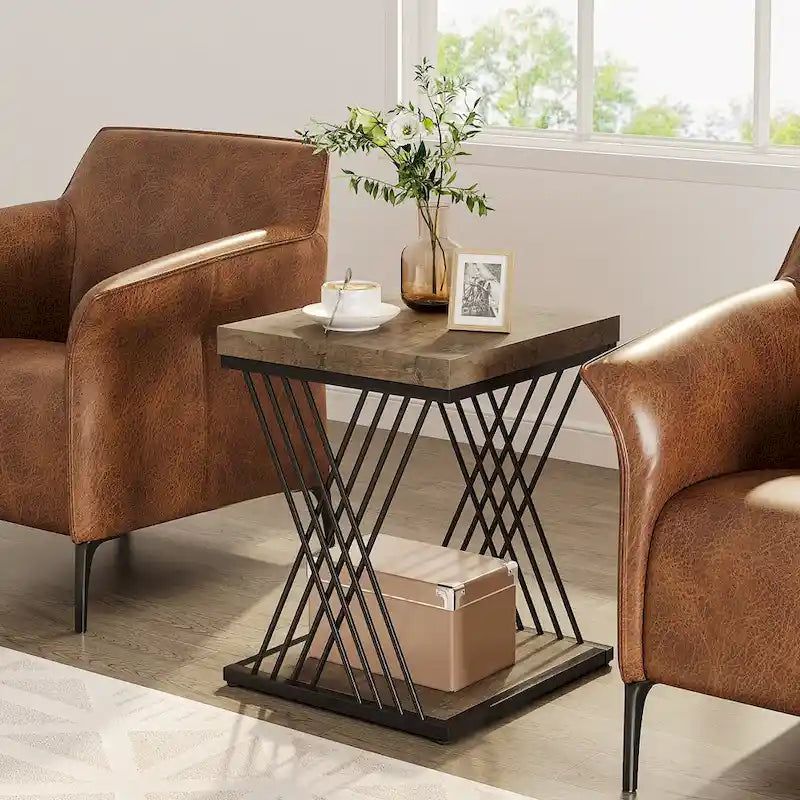 Tavolino quadrato, comodino moderno di metà secolo, tavolino decorativo per soggiorno