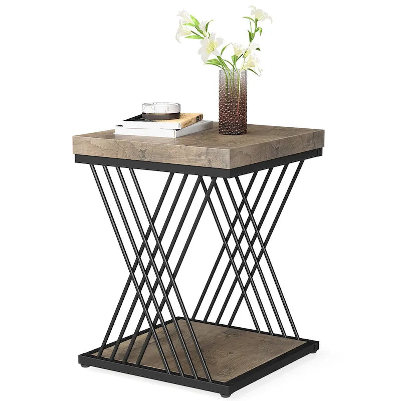 Tavolino quadrato, comodino moderno di metà secolo, tavolino decorativo per soggiorno