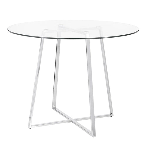 39.5-Zoll-Esszimmertisch mit runder Platte aus klarem Hartglas und Beinen aus silbernem Chrom