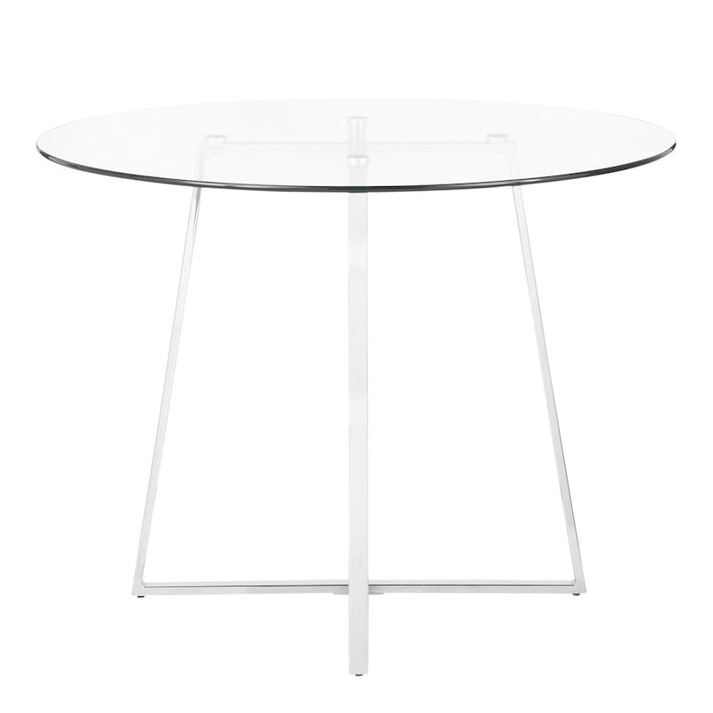 Mesa de comedor redonda con cubierta transparente de vidrio templado de 39.5 pulgadas y patas cromadas plateadas