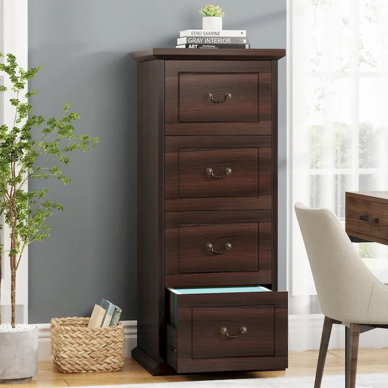 Archivador de 4 cajones para oficina en casa, archivador vertical de madera para tamaño A4/carta
