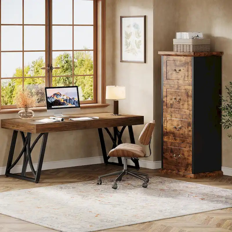 Archivador de 4 cajones para oficina en casa, archivador vertical de madera para tamaño A4/carta