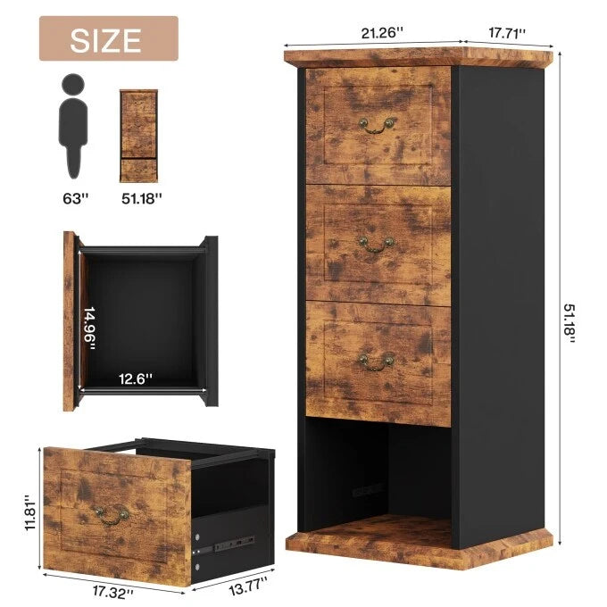 Archivador de 4 cajones para oficina en casa, archivador vertical de madera para tamaño A4/carta