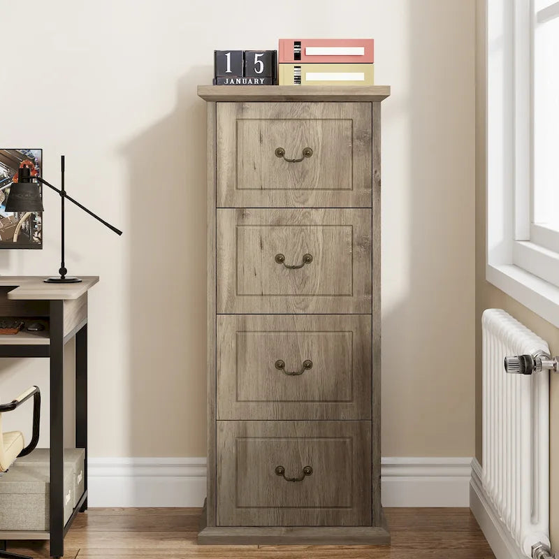 Archivador de 4 cajones para oficina en casa, archivador vertical de madera para tamaño A4/carta