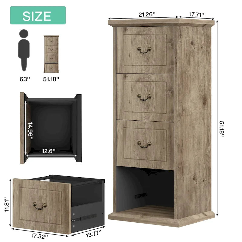 Archivador de 4 cajones para oficina en casa, archivador vertical de madera para tamaño A4/carta