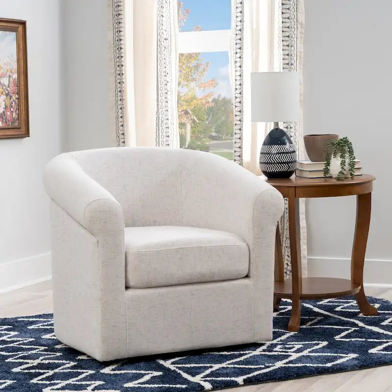 Moriarty Bone Fabric Accent Swivel Chair