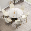 Mesa de comedor redonda de piedra sinterizada blanca de 53 pulgadas con bandeja giratoria