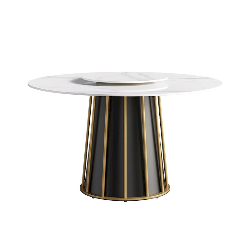 Mesa de comedor redonda de piedra sinterizada blanca de 53 pulgadas con bandeja giratoria