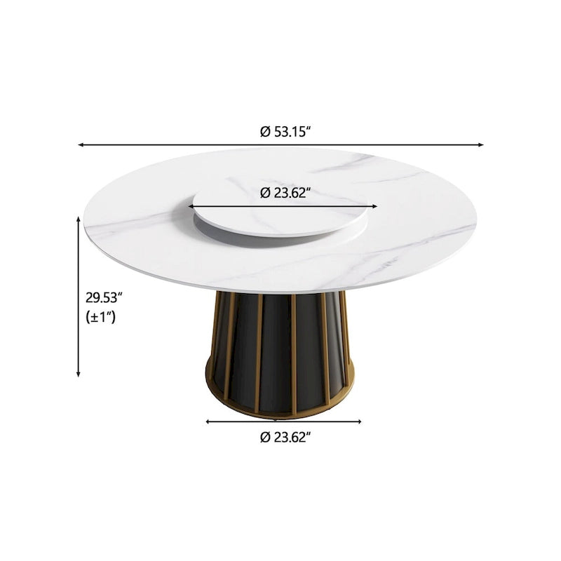 Mesa de comedor redonda de piedra sinterizada blanca de 53 pulgadas con bandeja giratoria