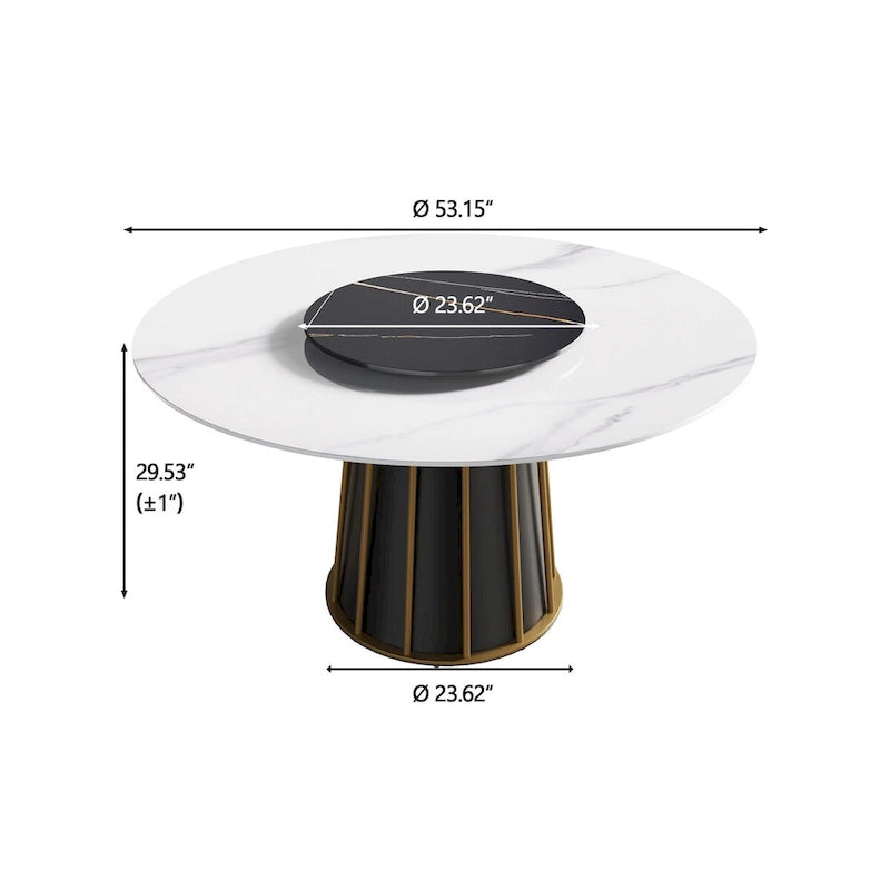 Mesa de comedor redonda de piedra sinterizada blanca de 53 pulgadas con bandeja giratoria