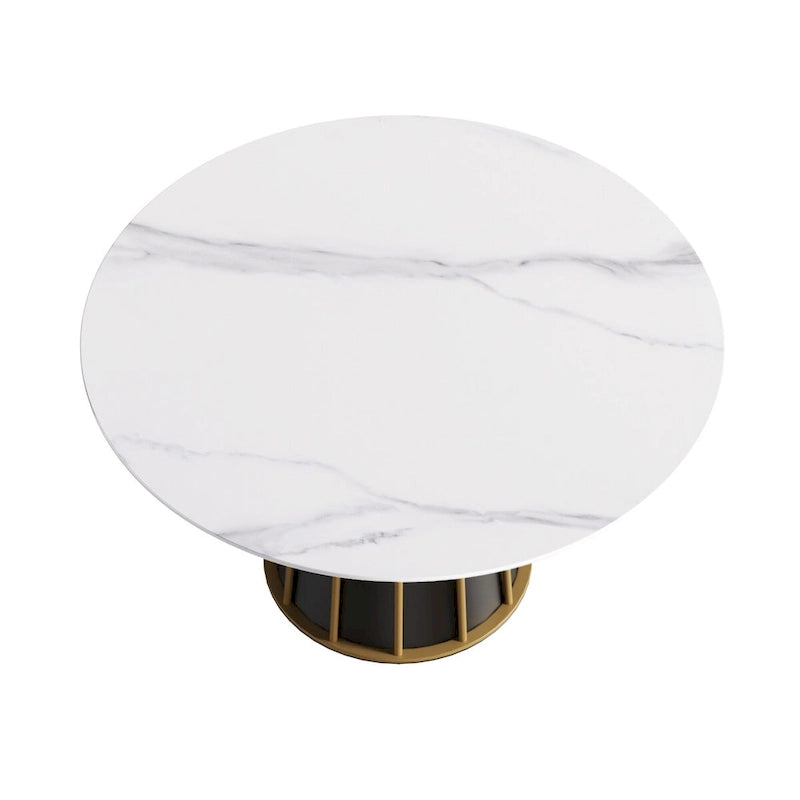 Mesa de comedor redonda de piedra sinterizada blanca de 53 pulgadas con bandeja giratoria