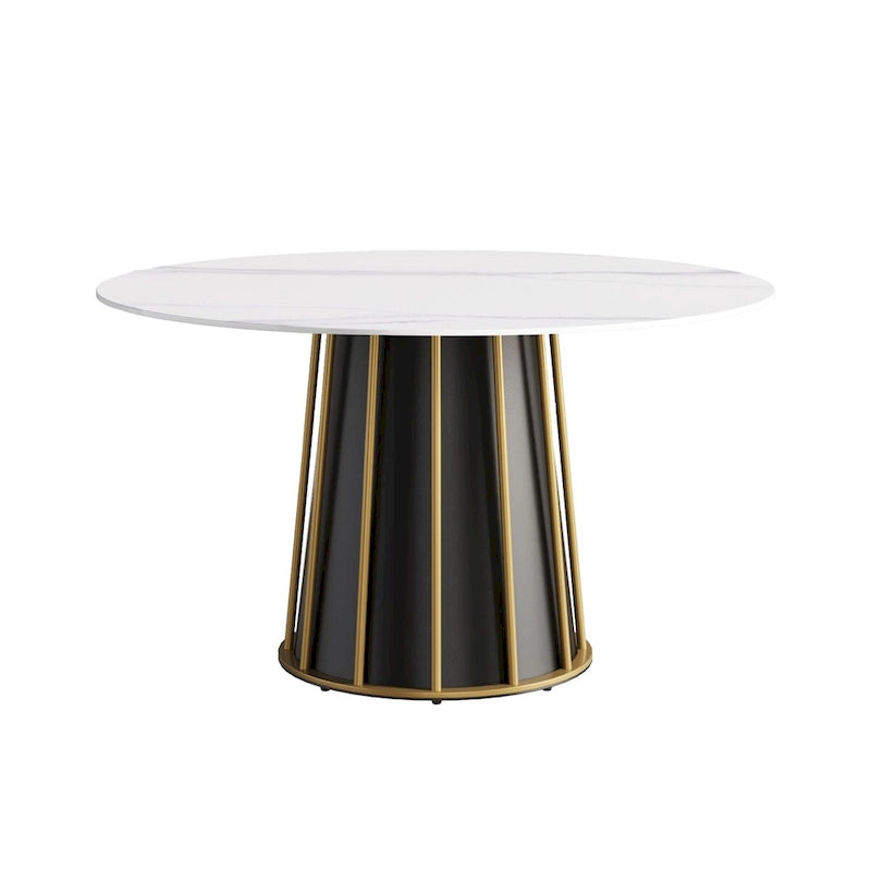 Mesa de comedor redonda de piedra sinterizada blanca de 53 pulgadas con bandeja giratoria