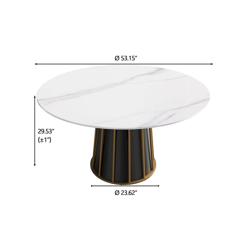 Mesa de comedor redonda de piedra sinterizada blanca de 53 pulgadas con bandeja giratoria