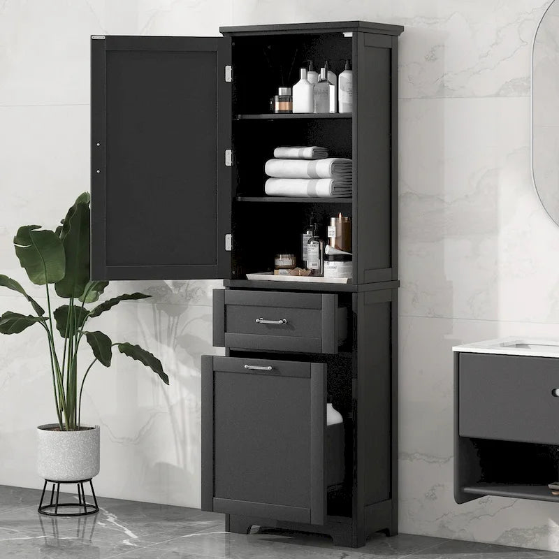 Linnenkast van 20 in. B x 13 in. D x 68.1 in. H met 2 laden van verschillend formaat en verstelbare plank