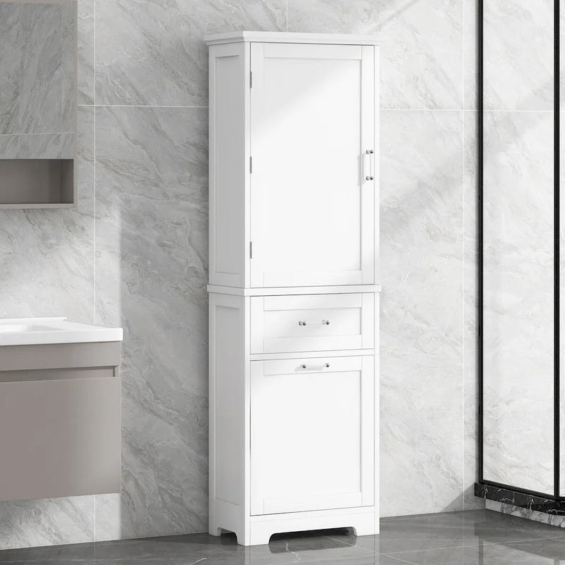 Linnenkast van 20 in. B x 13 in. D x 68.1 in. H met 2 laden van verschillend formaat en verstelbare plank