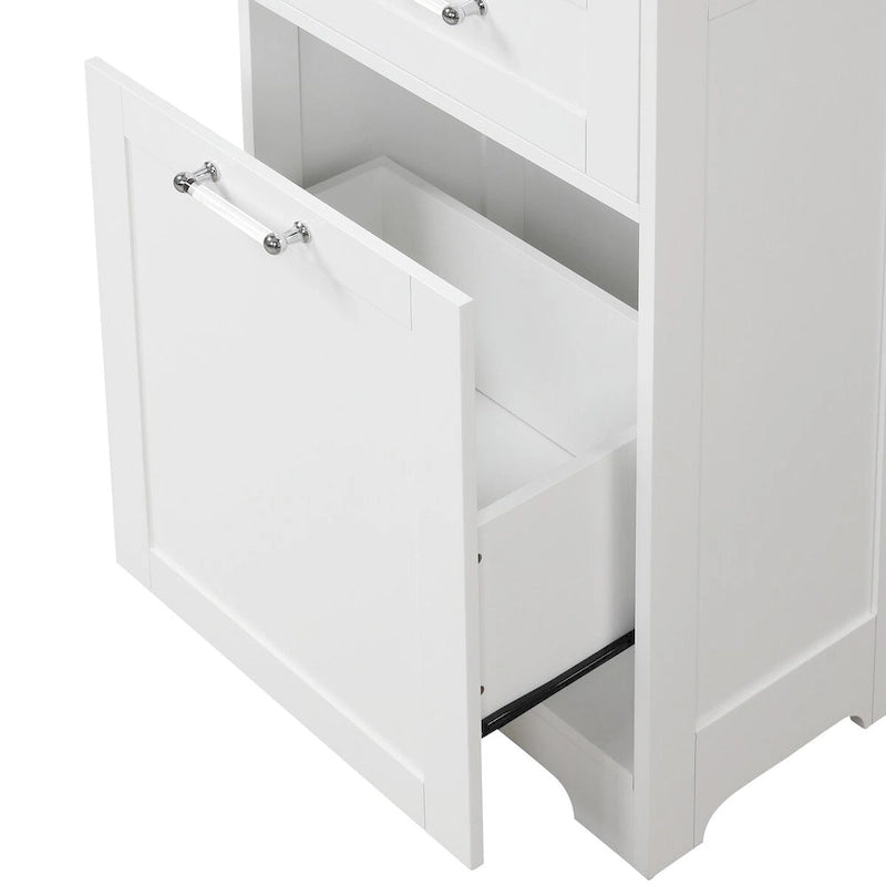 Linnenkast van 20 in. B x 13 in. D x 68.1 in. H met 2 laden van verschillend formaat en verstelbare plank