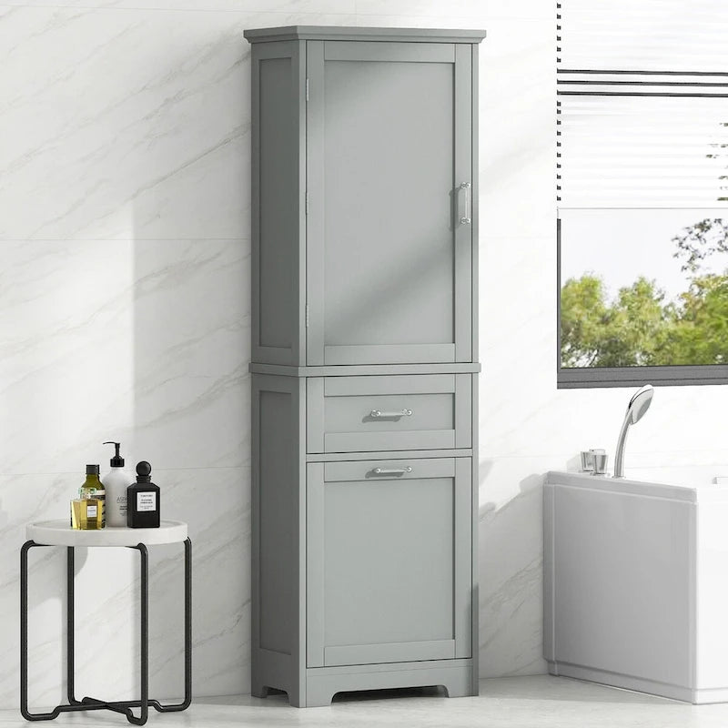 Linnenkast van 20 in. B x 13 in. D x 68.1 in. H met 2 laden van verschillend formaat en verstelbare plank