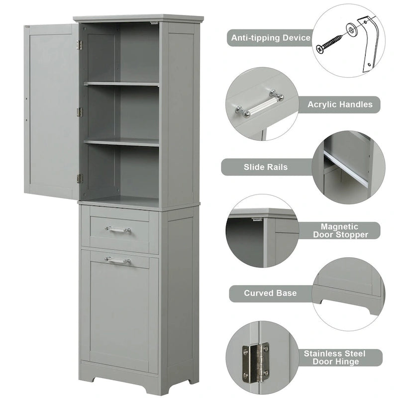 Linnenkast van 20 in. B x 13 in. D x 68.1 in. H met 2 laden van verschillend formaat en verstelbare plank